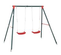 Outsunny Columpio Doble para Niños con Soporte de Metal Columpio Infantil Cuerda Ajustable Exteriores Carga Máx. 40kg 220x160x180cm Verde Rojo