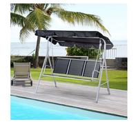 Outsunny columpio jardín exterior balancín jardín exterior de 3 plazas con toldo ajustable respaldo transpirable y marco de metal para terraza balcón carga 240 kg 171x108x150 cm negro