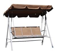 Outsunny Balancín Jardín Exterior Columpio Exterior de 3 Plazas con Toldo Ajustable Respaldo Transpirable y Marco de Metal para Terraza Balcón Carga 240 kg 171x108x150 cm Marrón