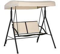 Outsunny Columpio Jardín para Exterior 2 Plazas con Techo Ajustable Estructura de Acero Asientos de Textilene 140x118x162 cm Beige Aosom España