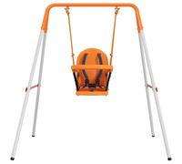 Outsunny Columpio para Bebés, Columpio Jardín Exterior de Acero con Respaldo, Cinturón de Seguridad, Marco Forma A, para Niños de 6-36 Meses, para Interior y Exterior, Carga 25 kg, Naranja