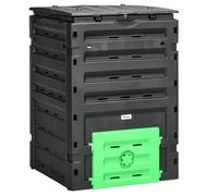 Outsunny Compostador de jardín 450 L, contenedor de compost para jardín, 80 aberturas de ventilación y 2 puertas correderas, 69 x 71 x 103 cm, negro Aosom España