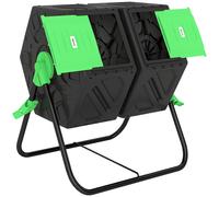 Outsunny Compostador Giratorio 130L Contenedor Compostaje Doble Cámara Aberturas de Ventilación Patas de Acero 67x60x77 cm Negro Aosom España