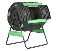 Outsunny compostador giratorio de 200l, contenedor de compostaje de jardín de doble cámara, sin bpa, compostadora con aberturas de ventilación, 2 puertas deslizantes y patas de metal, verde 94 cm