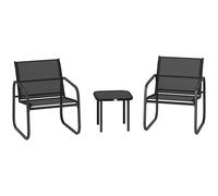 Outsunny Conjunto bistró de jardín 3 piezas con 2 sillas de malla y mesa baja con tablero de vidrio templado, negro