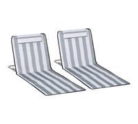 Outsunny Conjunto de 2 Esterillas con Respaldo Reclinable Reposacabezas y Bolsa de Transporte 134x48x33-43 cm Blanco y Gris