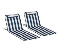 Outsunny Conjunto de 2 Esterillas con Respaldo Reclinable Reposacabezas y Bolsa de Transporte 134x48x33-43 cm Blanco y Azul