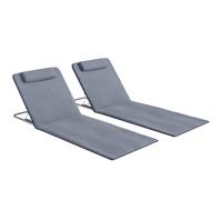 Outsunny Conjunto de 2 Esterillas con Respaldo Reclinable Reposacabezas y Bolsa de Transporte 134x48x33-43 cm Gris