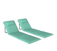 Outsunny Conjunto de 2 Esterillas de Playa Plegable con Respaldo Ajustable Reposacabezas Acolchado 146x50x2 cm Verde