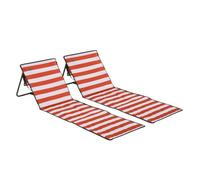 Outsunny Conjunto de 2 Esterillas de Playa Plegable con Respaldo Reclinable y Bolsa de Transporte 142x51x40 cm Rojo y Blanco Aosom España