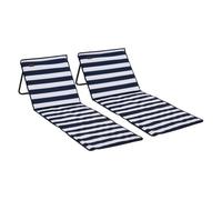 Outsunny conjunto de 2 esterillas de playa plegable esteras acolchadas de tela oxford pvc 600d con respaldo reclinable y bolsa de transporte para jardín 142x51x40 cm blanco y azul 142 cm