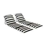 Outsunny Conjunto de 2 Esterillas de Playa Plegable, Esteras Portátil con Respaldo Ajustable, Reposacabezas Acolchado Tela Oxford 600D y Estructura de Metal, para Jardín, 150x50x2 cm, Gris y Blanco