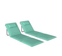 Outsunny Conjunto de 2 Esterillas de Playa Plegable, Esteras Portátil con Respaldo Ajustable, Reposacabezas Acolchado Tela Oxford 600D y Estructura de Metal, para Jardín, 146x50x2 cm, Verde