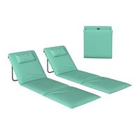 Outsunny Conjunto de 2 Esterillas de Playa Plegable, Esteras Portátil con Respaldo Ajustable, Reposacabezas Acolchado Tela Oxford 600D y Estructura de Metal, para Jardín, 146x50x2 cm, Verde