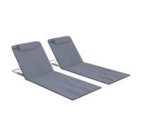 Outsunny Conjunto de 2 Esterillas de Playa con Respaldo Reclinable 5 Niveles Bolsa de Transporte y Reposacabezas 48x134x36-45 cm Gris Aosom España