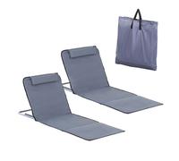 Outsunny Conjunto de 2 Esterillas de Playa con Respaldo Reclinable 5 Niveles Bolsa de Transporte y Reposacabezas 48x134x36-45 cm Gris Aosom España