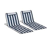 Outsunny Conjunto de 2 Esterillas de Playa Plegables, Esterillas con Respaldo Reclinable en 5 Niveles, Reposacabezas y Bolsa de Transporte, 134x48x33-43 cm, Rayas Blanco y Azul