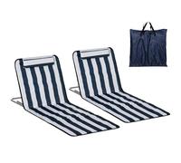 Outsunny Conjunto de 2 Esterillas de Playa Plegables, Esterillas con Respaldo Reclinable en 5 Niveles, Reposacabezas y Bolsa de Transporte, 134x48x33-43 cm, Rayas Blanco y Azul