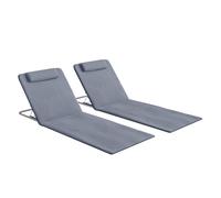 Outsunny Conjunto de 2 Esterillas de Playa Plegables, Esterillas con Respaldo Reclinable en 5 Niveles, Reposacabezas y Bolsa de Transporte, 134x48x33-43 cm, Gris