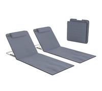 Outsunny Conjunto de 2 Esterillas de Playa Plegables, Esterillas con Respaldo Reclinable en 5 Niveles, Reposacabezas y Bolsa de Transporte, 134x48x33-43 cm, Gris