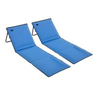 Outsunny Conjunto de 2 Esterillas Playa Plegable 142x51x40 cm Azul | Esteras Acolchadas, Oxford PVC 600D, Respaldo Reclinable, Correa de Transporte, Jardín, Playa
