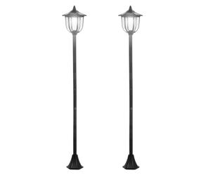 Outsunny Conjunto de 2 Farolas Solares con Panel Ø26,5x177 cm Negro | Luces de Solar para Jardín, Encendido Automático, Protección al Ambiente, 6 Luces LED, para Terraza Patio