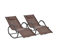 Outsunny Conjunto de 2 Mecedoras de Exterior Tumbonas Mecedoras con Reposabrazos Reposacabezas y Efecto de Ratán Carga 160 kg para Jardín Terraza 160x61x79 cm Marrón