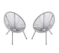 Outsunny Conjunto de 2 Sillas de Jardín de Ratán Pack 2 Sillas Acapulco Forma Ovalada Respaldo Alto Interior Exterior 73x77x87 cm Gris