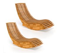 Outsunny Conjunto de 2 Sillas Mecedoras de Jardín de Madera Ergonómica Plegable con Diseño Listonado 60x156x77 cm Natural