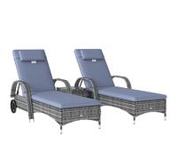 Outsunny Conjunto de 2 Tumbonas con Cojín y Respaldo Ajustable 5 Posiciones y 1 Mesita de Ratán Sintético Color Gris Aosom España