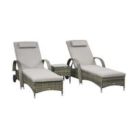 Outsunny Conjunto de 2 tumbonas de gran confort: colchoneta reposacabezas inclinación ajustable multiposiciones apoyabrazos ruedas Aosom España