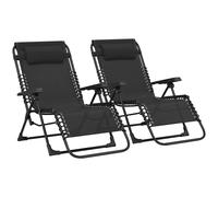 Outsunny Conjunto de 2 Tumbonas Plegables con Reposacabezas de , Chaise Lounge Ajustable de Jardín Exterior para Playa Camping Piscina , 90 X 112 Cm, Negro