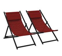 Outsunny Tumbonas de Jardín Conjunto de 2 Plegable con Respaldo Regulable en 5 Posiciones Reposacabezas 58x96,5x91,5cm Rojo Vino Aosom España