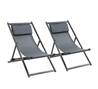 Outsunny Conjunto de 2 Tumbonas Plegables de Aluminio 60x100x85 cm Gris | Tumbonas de Jardín, Respaldo Regulable en 5 Posiciones, Reposacabezas, para Terraza Patio Exterior, Hamacas Jardín