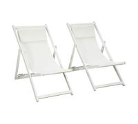 Outsunny Tumbonas de Jardín Conjunto de 2 Plegable con Respaldo Regulable en 5 Posiciones Reposacabezas Acolchado 58x96,5x91,5cm Blanco Aosom España