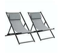 Outsunny conjunto de 2 tumbonas plegables de aluminio tumbonas de jardín con respaldo regulable en 5 posiciones y reposacabezas para terraza patio exterior 60x100x85 cm gris