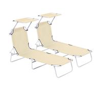 Outsunny Conjunto de 2 Tumbonas Plegables Tumbonas de Jardín con Toldo Desmontable y Regulable Respaldo Reclinable para Terraza Acampada 187x58x36 cm Beige