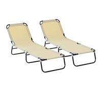 Outsunny Conjunto de 2 Tumbonas Plegables Tumbonas de Jardín Reclinables con Respaldo Ajustable en 5 Niveles Carga 120 kg para Terraza Piscina 188x56x28 cm Beige