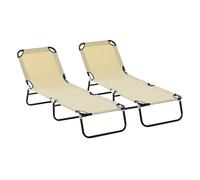 Outsunny Conjunto de 2 Tumbonas Plegables Tumbonas de Jardín Reclinables con Respaldo Ajustable en 5 Niveles Carga 120 kg para Terraza Piscina 188x56x28 cm Beige
