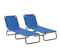 Outsunny Conjunto de 2 Tumbonas Plegables Tumbonas de Jardín Reclinables con Respaldo Ajustable en 5 Niveles Carga 120 kg para Terraza Piscina 188x56x28 cm Azul
