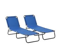 Outsunny Conjunto de 2 Tumbonas Plegables Tumbonas de Jardín Reclinables con Respaldo Ajustable en 5 Niveles Carga 120 kg para Terraza Piscina 188x56x28 cm Azul