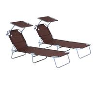 Outsunny Conjunto de 2 Tumbonas Plegables Tumbonas de Jardín Reclinables con Toldo Desmontable Respaldo Ajustable en 5 Niveles para Terraza Piscina 187x58x36 cm Marrón