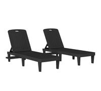 Outsunny Conjunto de 2 Tumbonas Reclinables de Plástico PP con Bandeja Lateral Respaldo Ajustable 5 Niveles 192x57x28,5 cm Negro