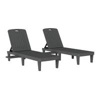 Outsunny Conjunto de 2 Tumbonas Reclinables de Plástico PP con Bandeja Lateral Respaldo Ajustable 5 Niveles 192x57x28,5 cm Gris