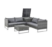 Outsunny Conjunto 4 Muebles de Jardín de Ratán con 2 Sofás Dobles Mesa Central con Arcón Cojines Extraíbles 132x69x64 cm Aosom España