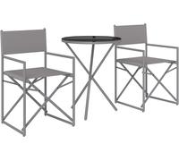 Outsunny Conjunto de Muebles de Jardín de 3 Piezas Juego de Muebles de Balcón con 2 Sillas Plegables Mesa con Encimera de Vidrio Templado y Estructura de Acero para Terraza Patio Exterior Gris Oscuro