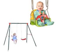 Outsunny Conjunto de Columpio Incluye 1 Columpio Doble para Niños +3 Años con Soporte de Metal y 1 Columpio para Bebés de 9-36 Meses con Cuerda Ajustable Multicolor