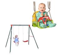Outsunny conjunto de columpio incluye 1 columpio doble para niños +3 años con soporte de metal y 1 columpio para bebés de 9-36 meses con cuerda ajustable multicolor