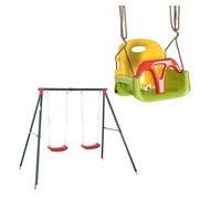 Outsunny conjunto de columpio incluye 1 columpio doble para niños +3 años con soporte de metal y 1 columpio para bebés de 9-36 meses con cuerda ajustable multicolor