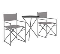 Outsunny Conjunto de Jardín 3 Piezas con Mesa Redonda de Vidrio Templado y 2 Sillas Plegables con Asientos de Malla Transpirable Aosom España